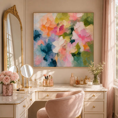 Blush Petal Floral Wall Art room scene 5 | Olyrel