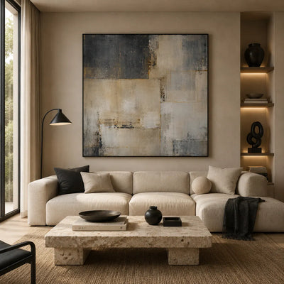 Stone Grid Abstract Wall Art room scene 3 | Olyrel