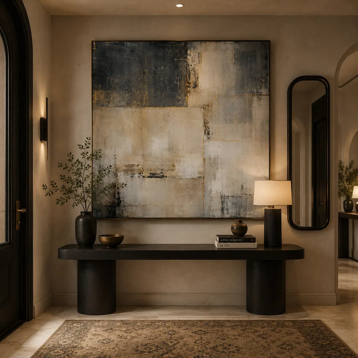Stone Grid Abstract Wall Art room scene 4 | Olyrel
