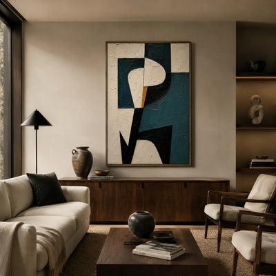 Teal Profile Abstract Wall Art styled in a contemporary entryway | Olyrel
