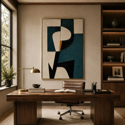 Teal Profile Abstract Wall Art shown in a quiet home office | Olyrel