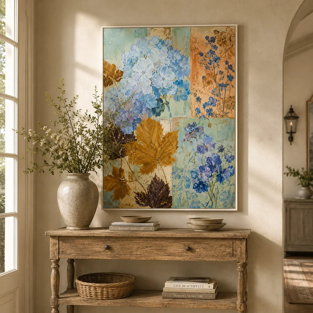 Blue Hydrangea Botanical Wall Art room scene 3 | Olyrel