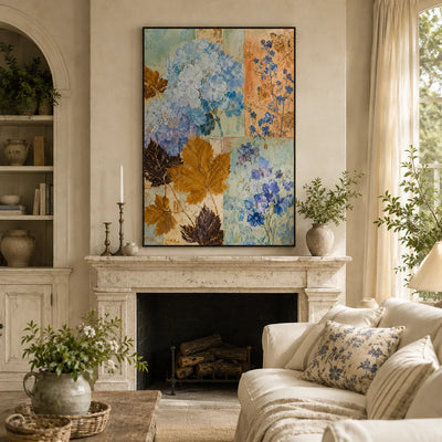 Blue Hydrangea Botanical Wall Art room scene 4 | Olyrel