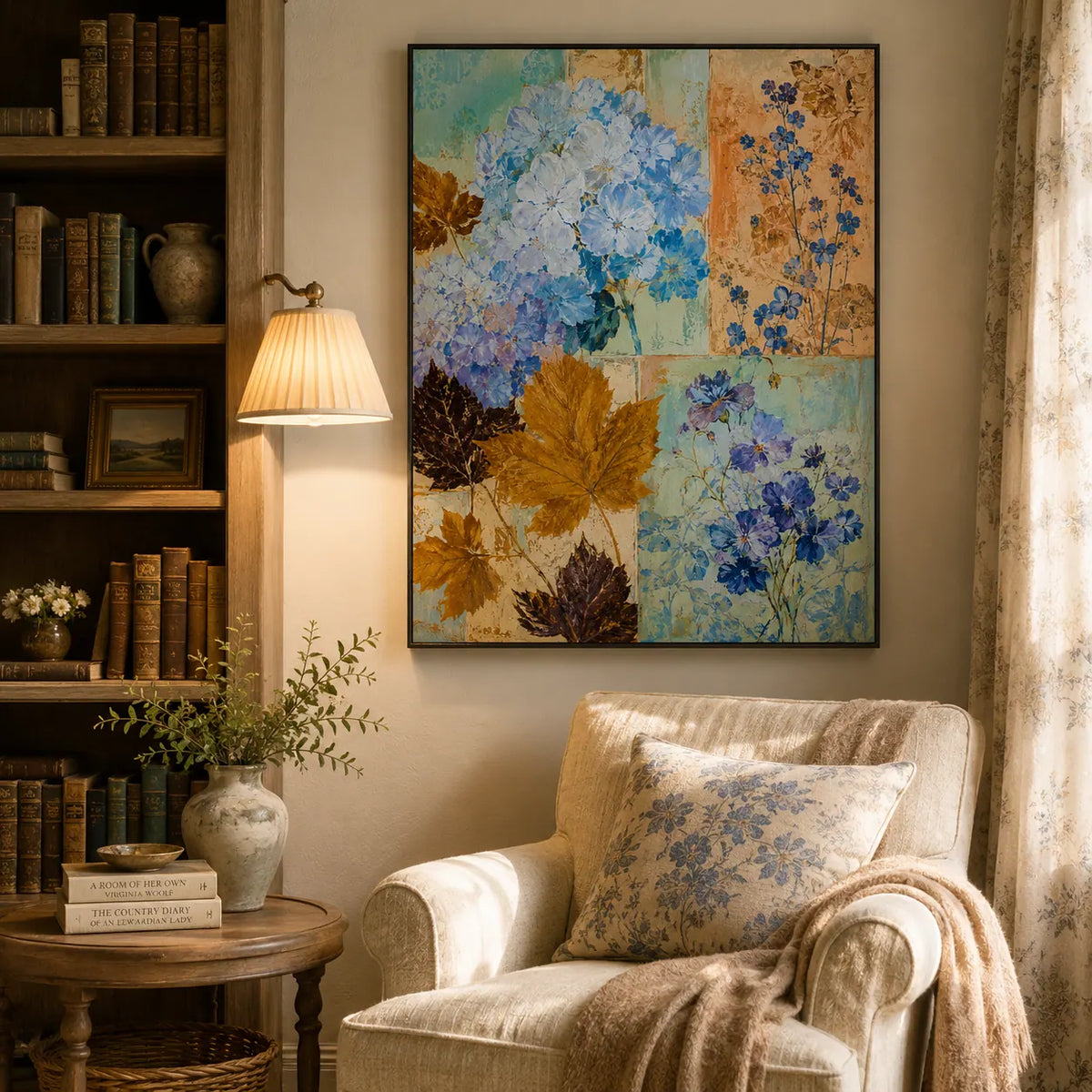 Blue Hydrangea Botanical Wall Art room scene 6 | Olyrel