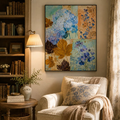 Blue Hydrangea Botanical Wall Art room scene 6 | Olyrel