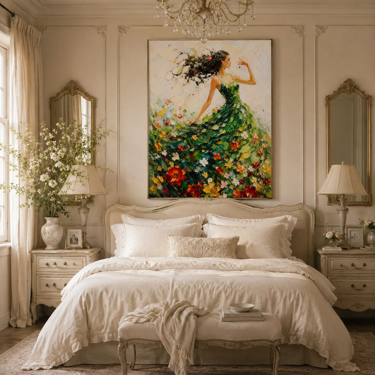 Green Dress Figure Wall Art room scene 3 | Olyrel