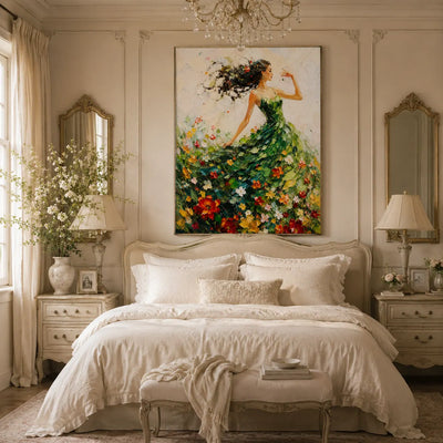 Green Dress Figure Wall Art room scene 3 | Olyrel