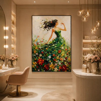 Green Dress Figure Wall Art room scene 4 | Olyrel