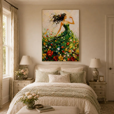Green Dress Figure Wall Art room scene 6 | Olyrel