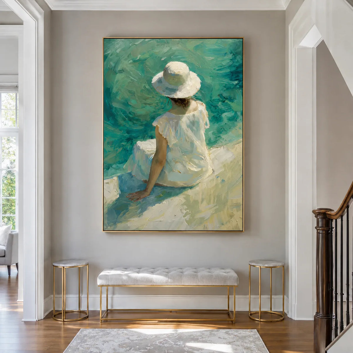 Sun Hat Shore Figure Wall Art displayed in a refined entryway | Olyrel