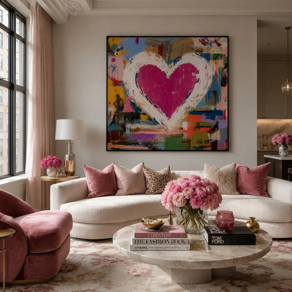 Pink Heart Abstract Wall Art room scene 3 | Olyrel
