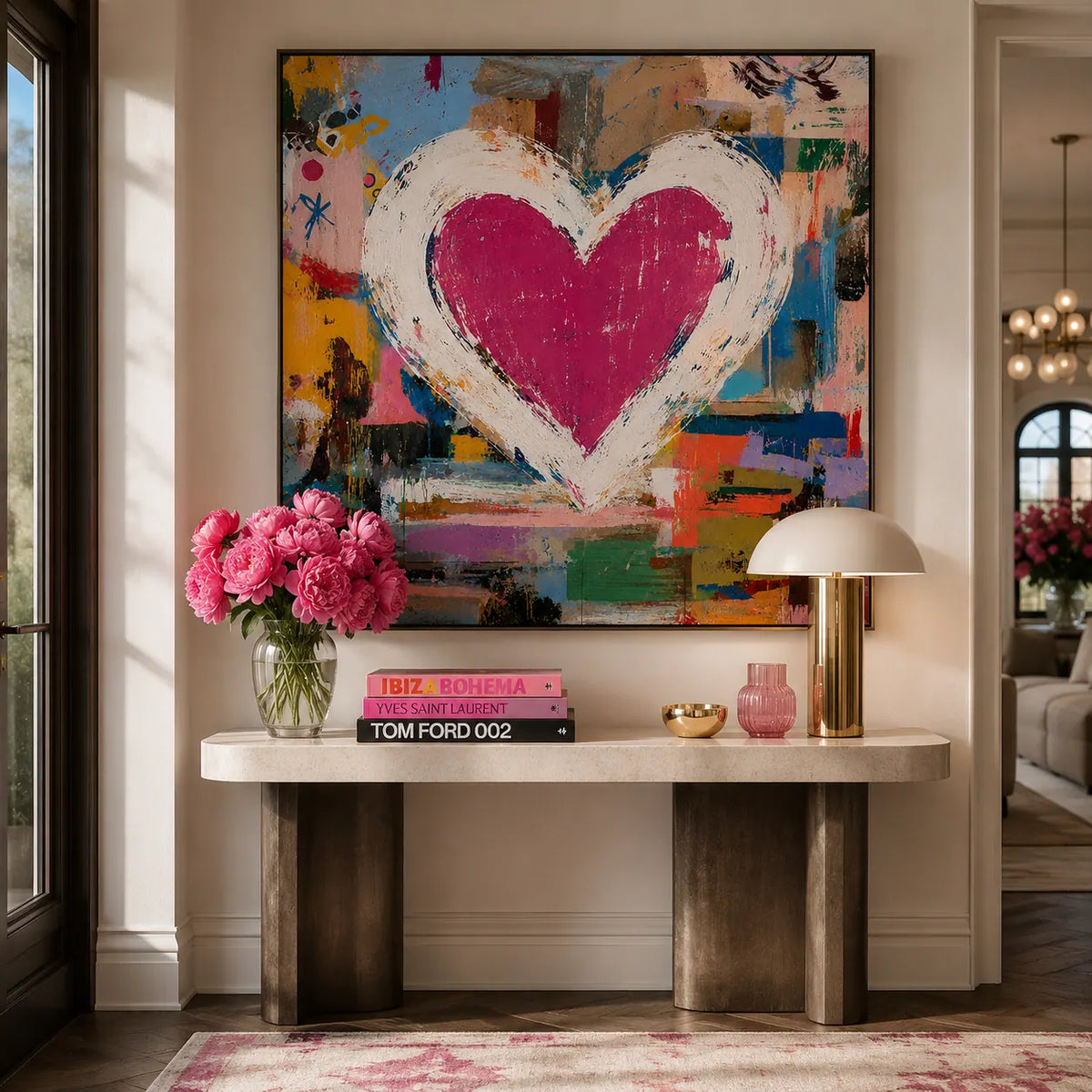 Pink Heart Abstract Wall Art room scene 4 | Olyrel