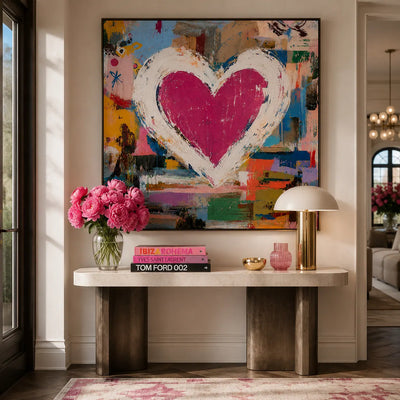 Pink Heart Abstract Wall Art room scene 4 | Olyrel