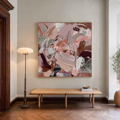 Blush Motion Abstract Wall Art displayed in a refined entryway | Olyrel