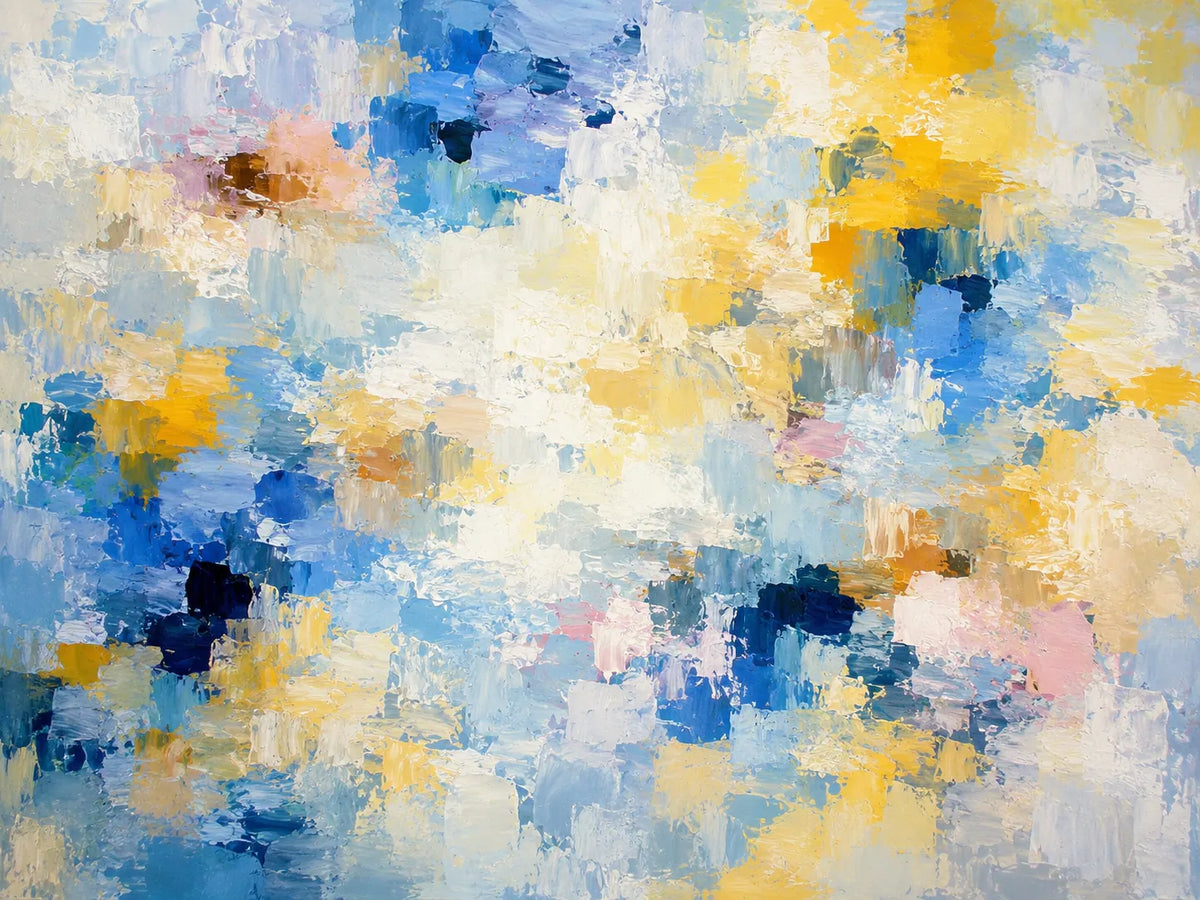 Blue Gold Cloud Abstract Wall Art room scene 2 | Olyrel