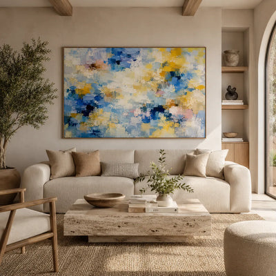 Blue Gold Cloud Abstract Wall Art room scene 3 | Olyrel
