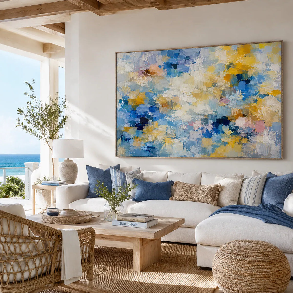 Blue Gold Cloud Abstract Wall Art room scene 5 | Olyrel