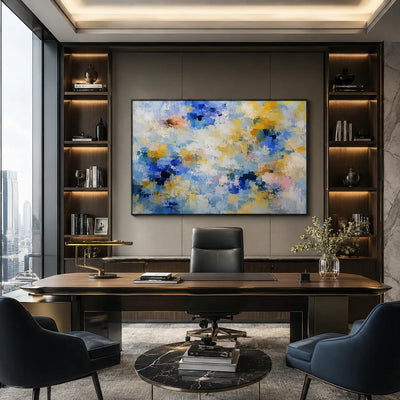 Blue Gold Cloud Abstract Wall Art room scene 6 | Olyrel