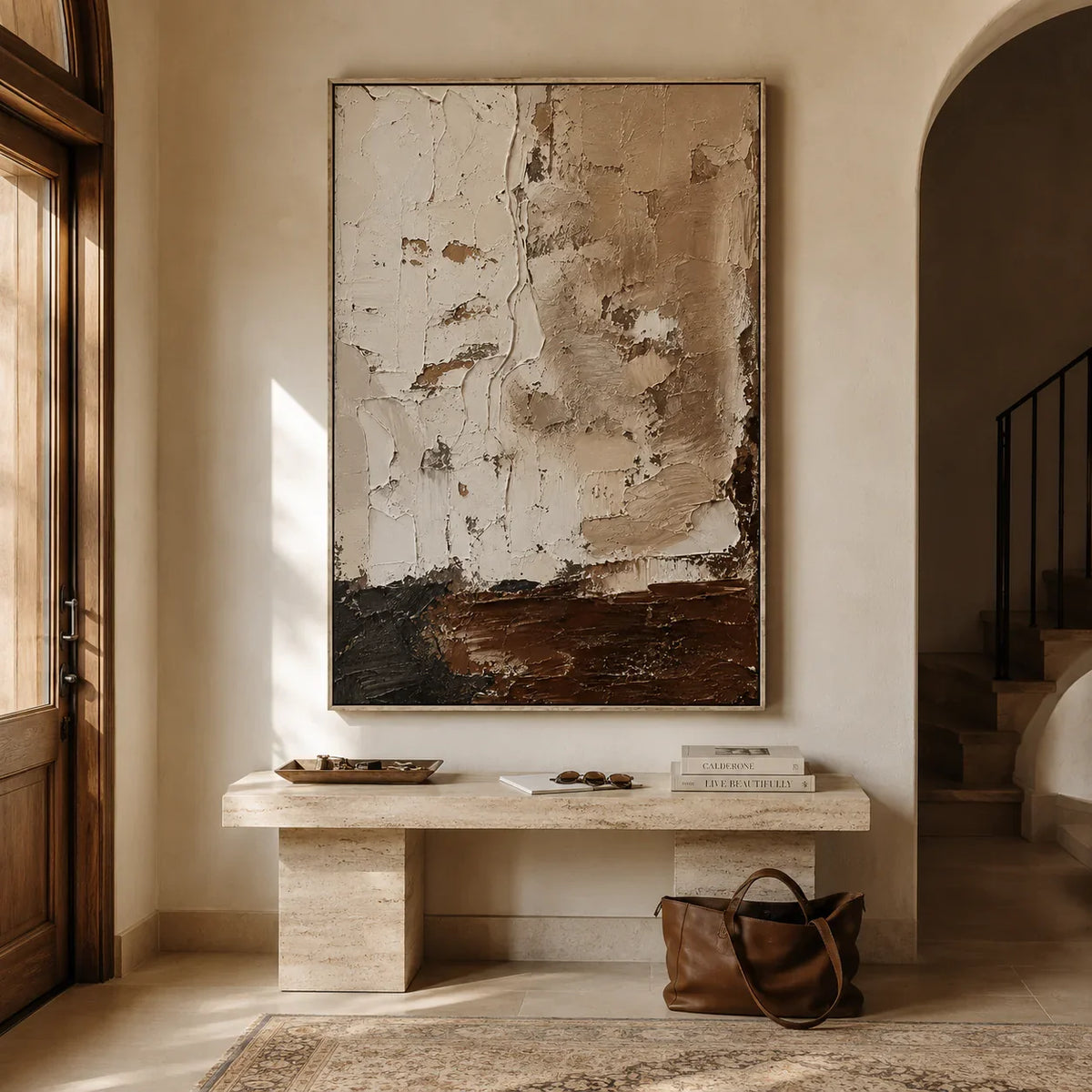 Earthen Divide Abstract Wall Art styled in a entryway | Olyrel