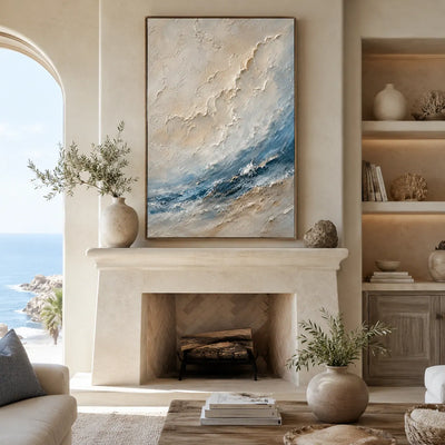 Ivory Wave Seascape Wall Art room scene 3 | Olyrel