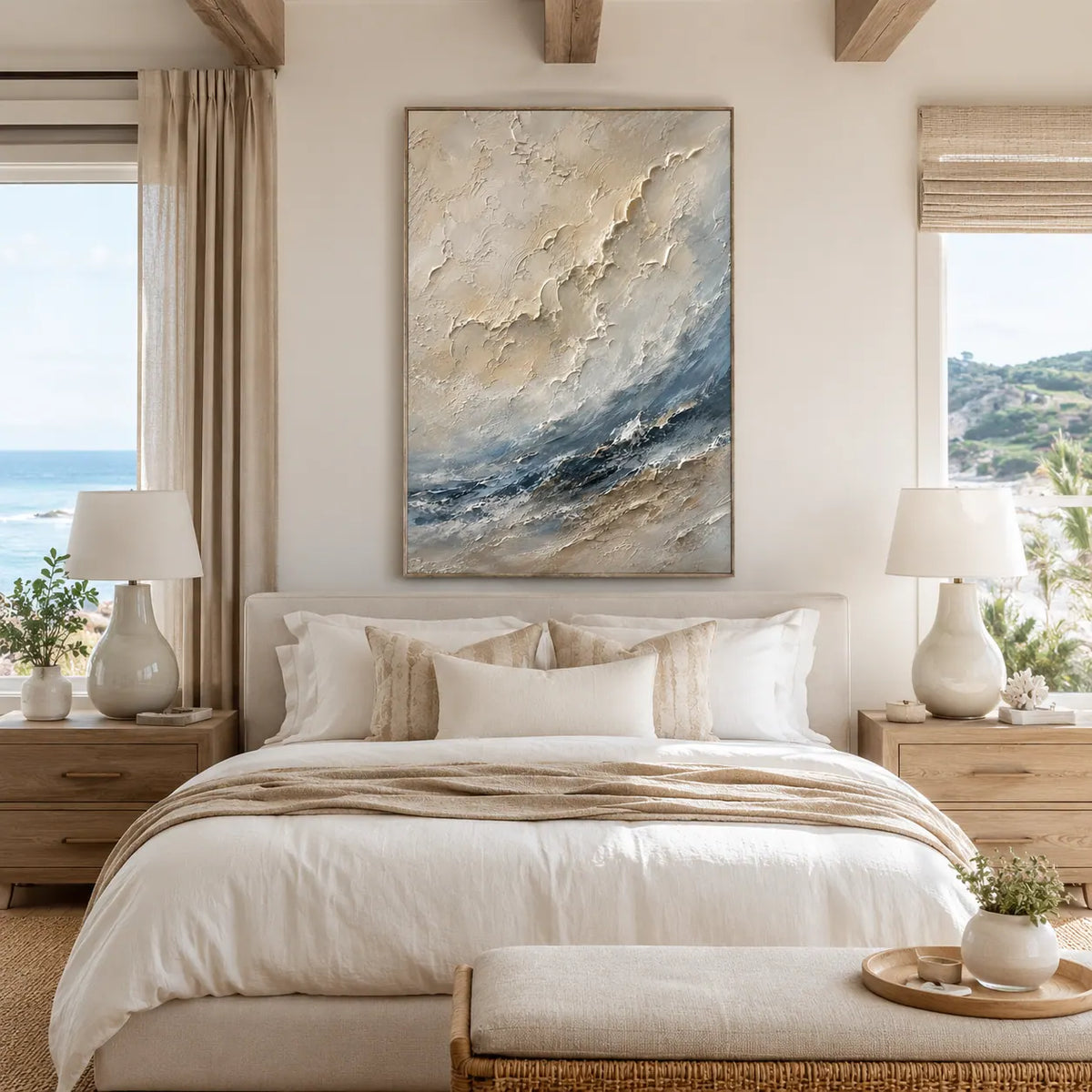 Ivory Wave Seascape Wall Art room scene 4 | Olyrel