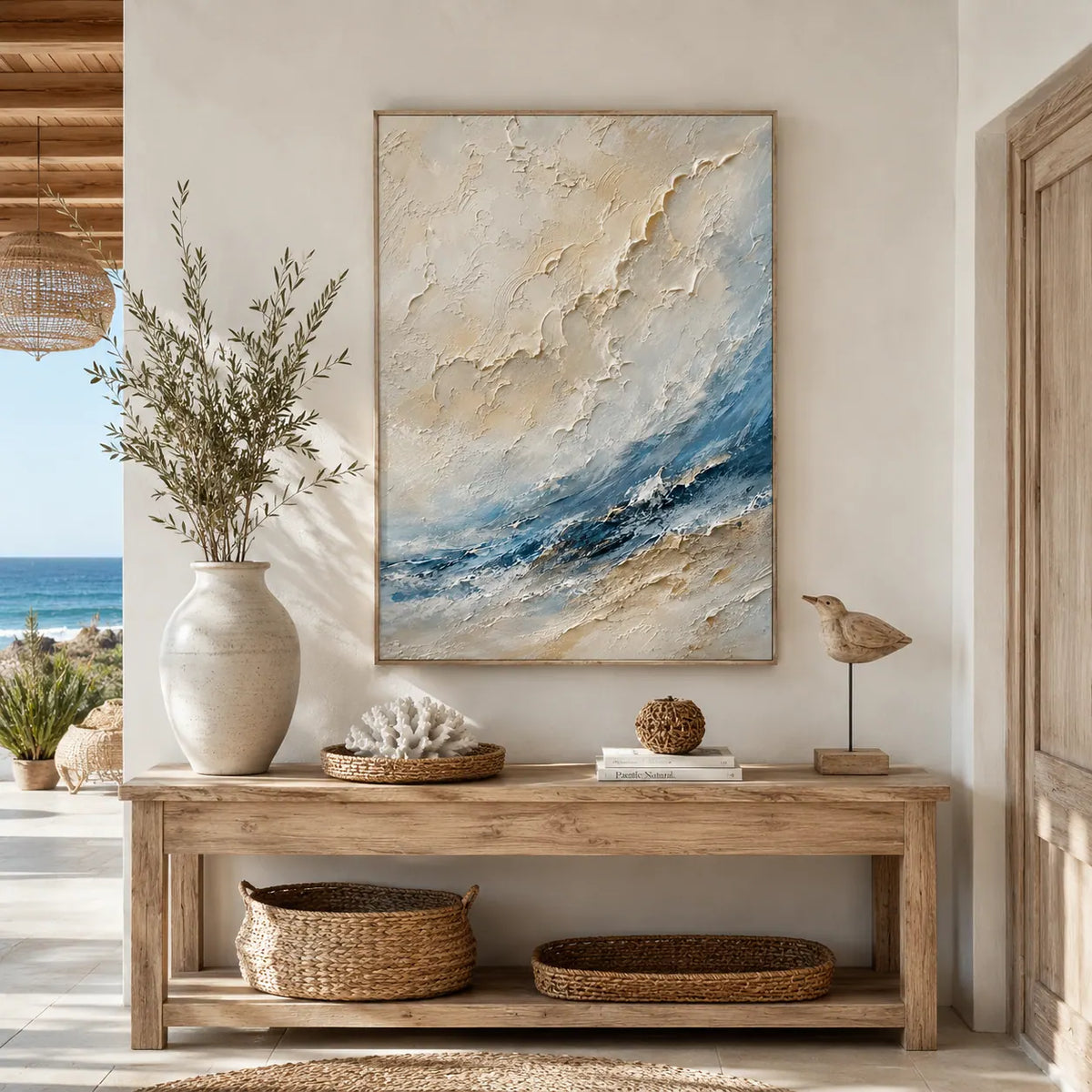 Ivory Wave Seascape Wall Art room scene 5 | Olyrel