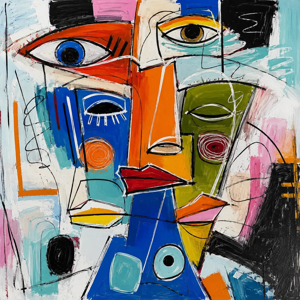 Cubist Faces Abstract Wall Art room scene 2 | Olyrel