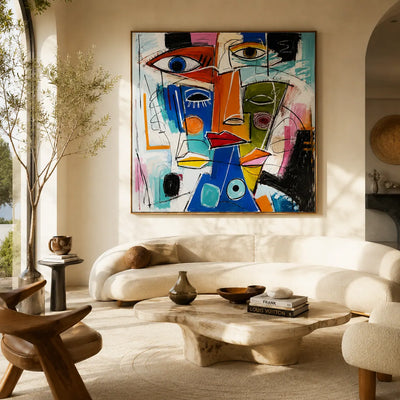Cubist Faces Abstract Wall Art room scene 3 | Olyrel