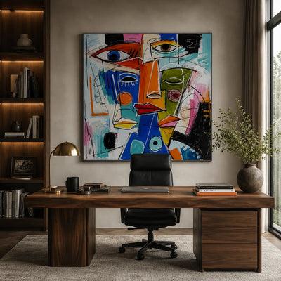 Cubist Faces Abstract Wall Art room scene 4 | Olyrel