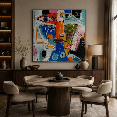 Cubist Faces Abstract Wall Art room scene 5 | Olyrel