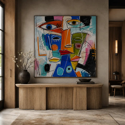 Cubist Faces Abstract Wall Art room scene 6 | Olyrel