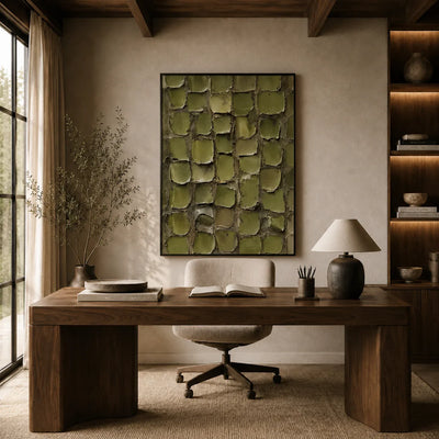 Olive Tile Textured Wall Art styled in a office | Olyrel