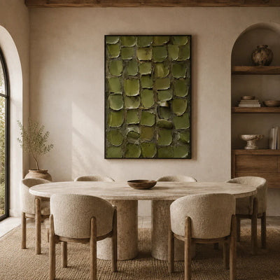 Olive Tile Textured Wall Art styled in a dining room | Olyrel