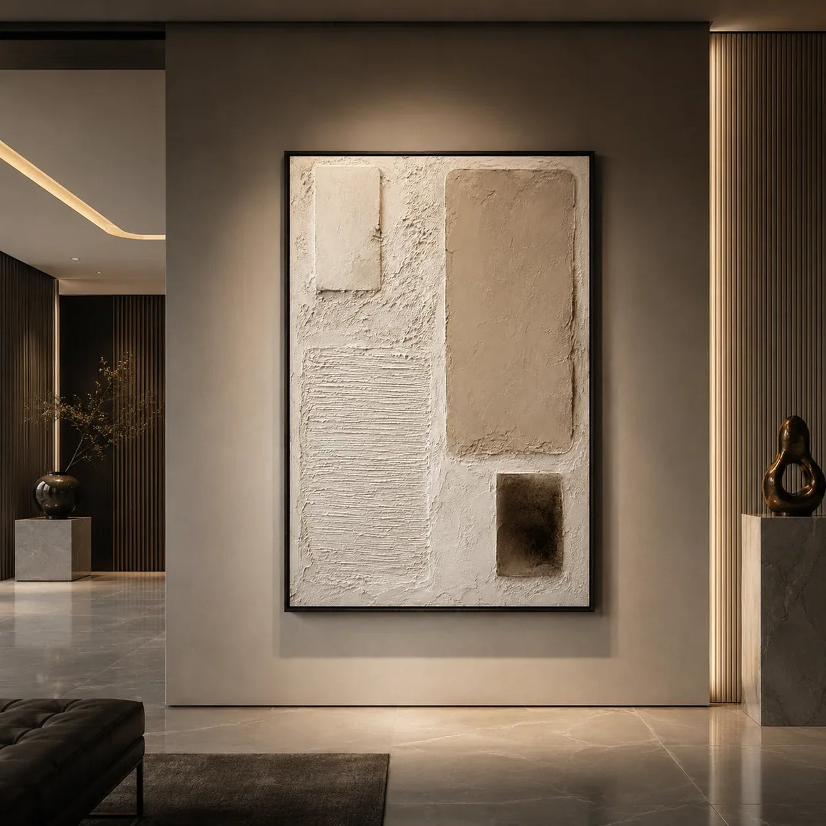 Soft Blocks Textured Wall Art styled in a modern living room | Olyrel