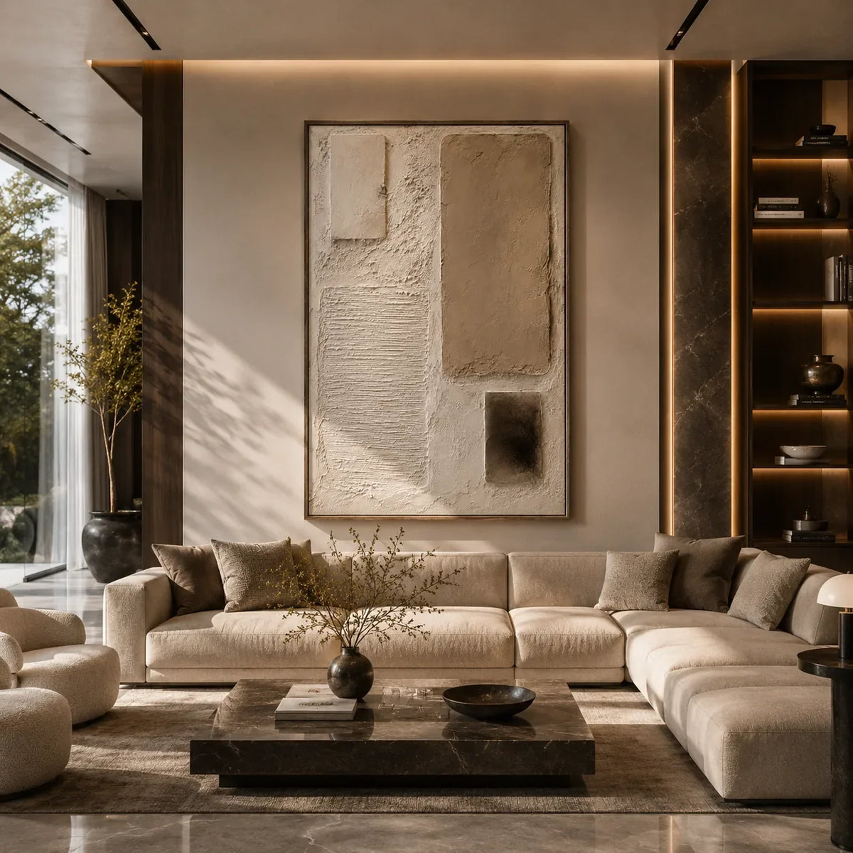 Soft Blocks Textured Wall Art displayed above a sofa in a neutral interior | Olyrel