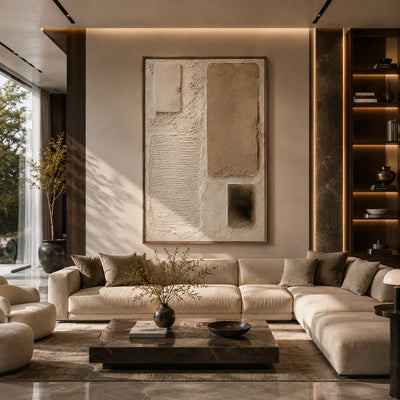 Soft Blocks Textured Wall Art displayed above a sofa in a neutral interior | Olyrel