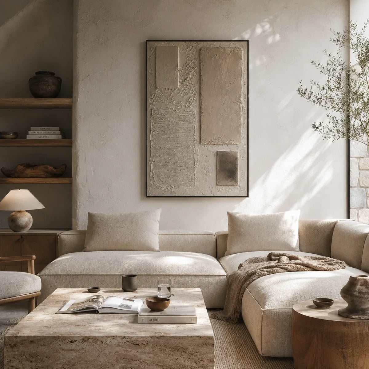 Soft Blocks Textured Wall Art styled in a contemporary entryway | Olyrel