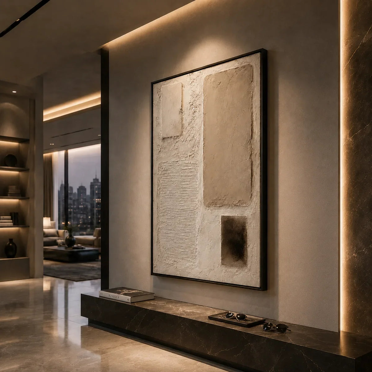 Soft Blocks Textured Wall Art styled in a contemporary entryway | Olyrel