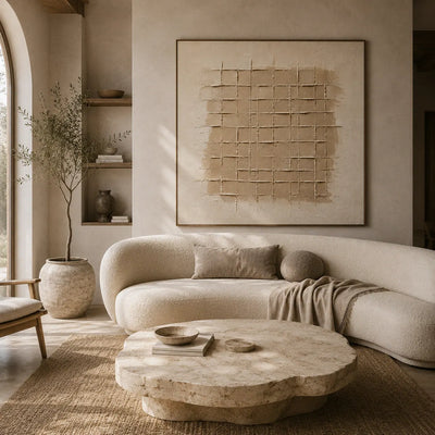 Linen Grid Relief Wall Art room scene 4 | Olyrel