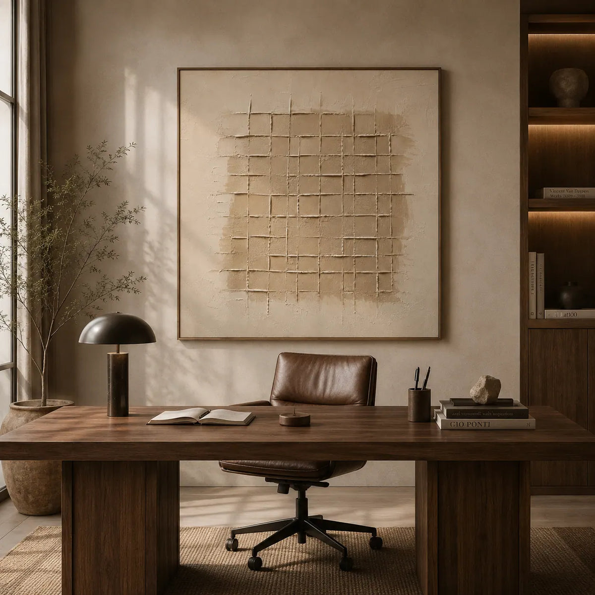 Linen Grid Relief Wall Art room scene 5 | Olyrel