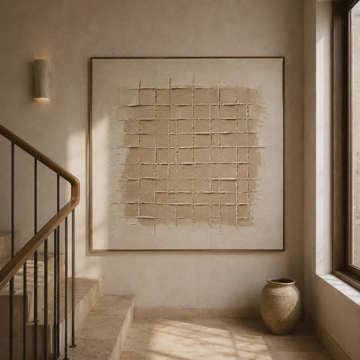 Linen Grid Relief Wall Art room scene 6 | Olyrel