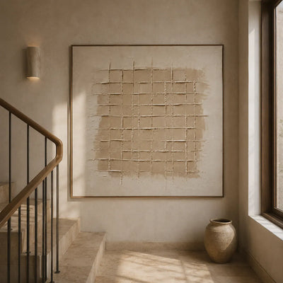 Linen Grid Relief Wall Art room scene 6 | Olyrel