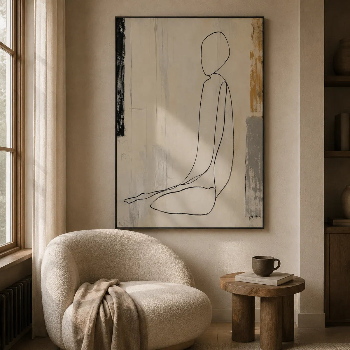 Seated Line Figure Wall Art room scene 3 | Olyrel