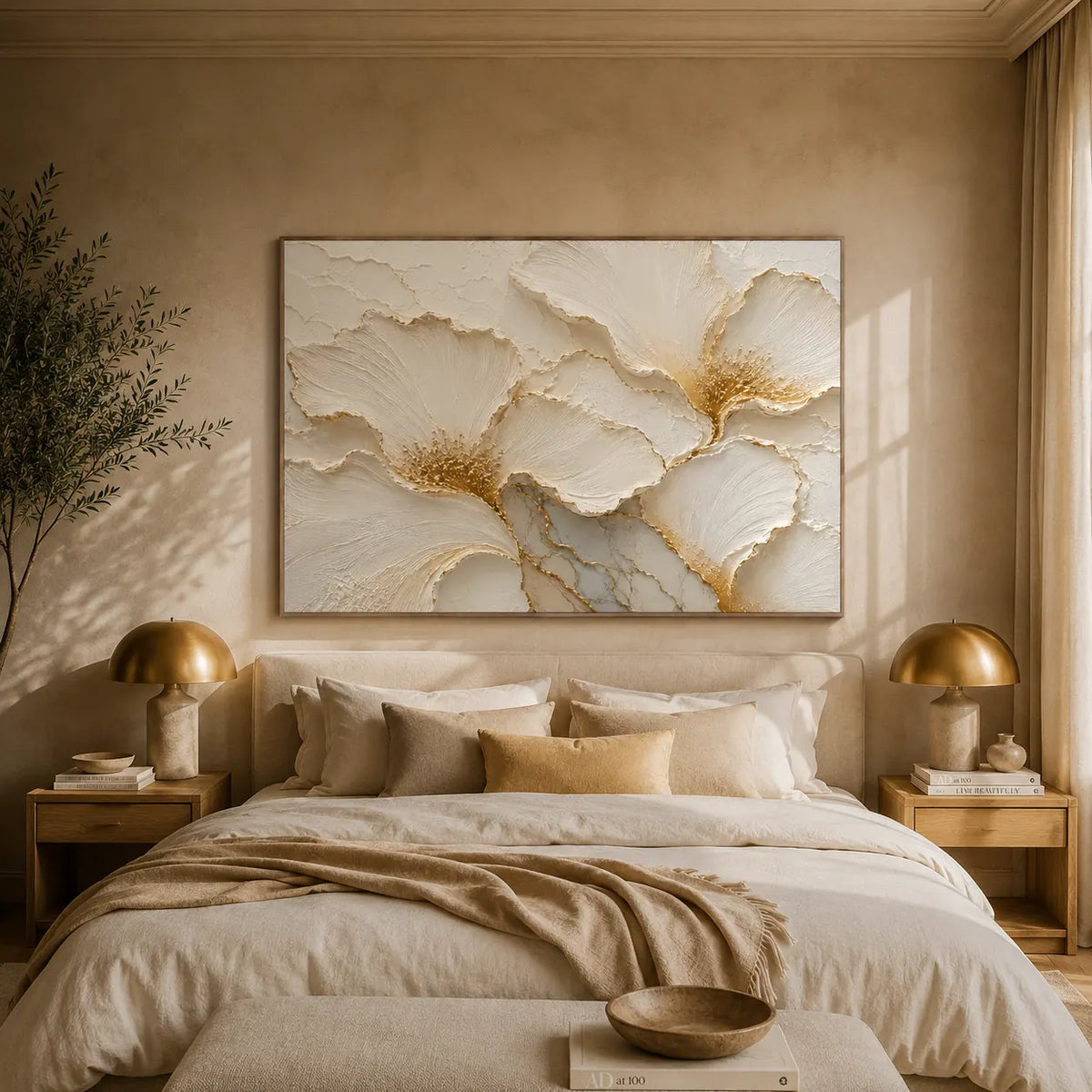 Ivory Petal Relief Wall Art artwork view | Olyrel