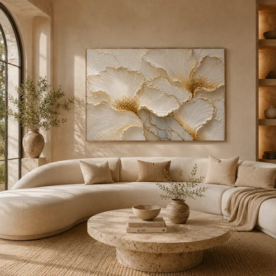 Ivory Petal Relief Wall Art room scene 3 | Olyrel