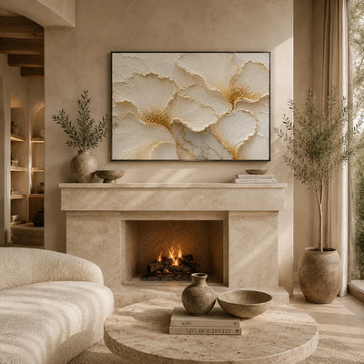Ivory Petal Relief Wall Art room scene 4 | Olyrel