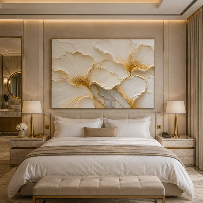 Ivory Petal Relief Wall Art room scene 5 | Olyrel