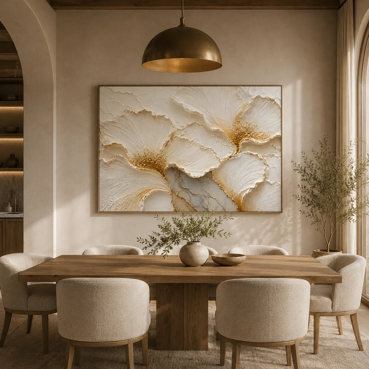 Ivory Petal Relief Wall Art room scene 6 | Olyrel