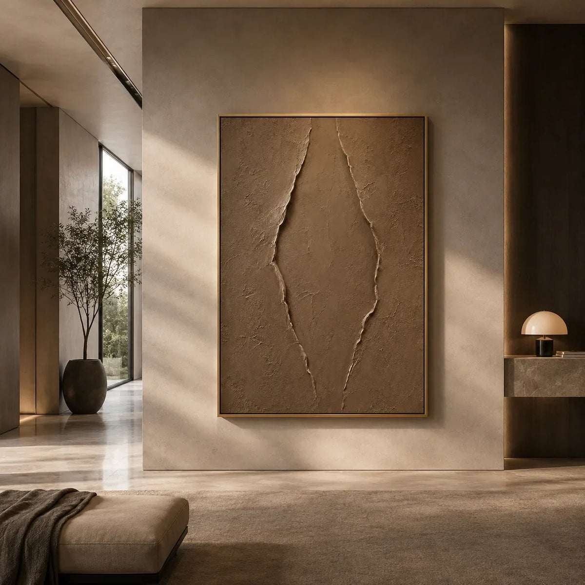 Clay Rift Textured Wall Art styled in a modern living room | Olyrel