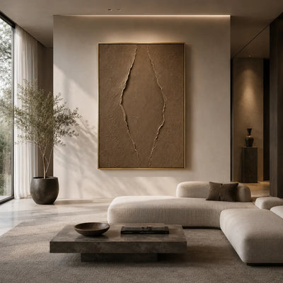 Clay Rift Textured Wall Art displayed above a sofa in a neutral interior | Olyrel